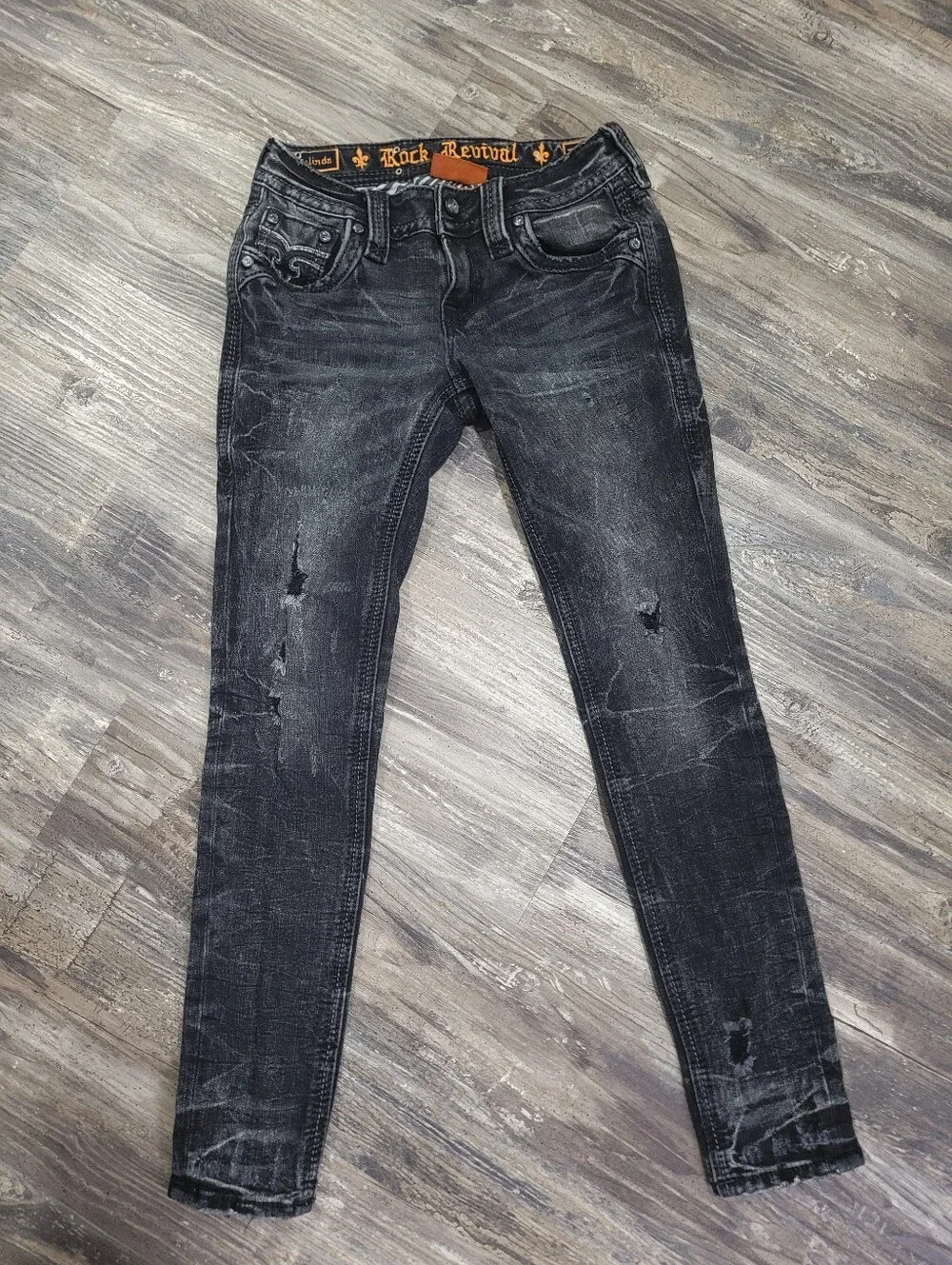 Rock Revival Jeans Women Sz 25 Celinda Skinny Black Distressed